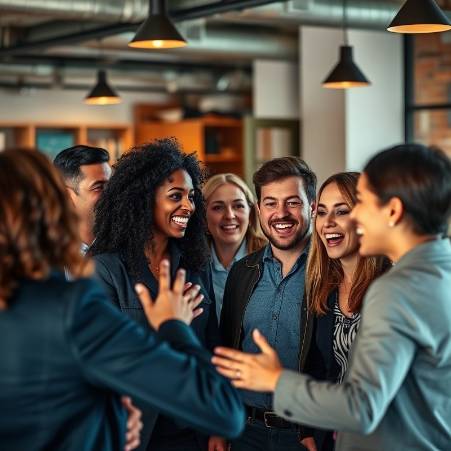 Passion: Professionals engaged in energetic conversation in a modern loft office.
